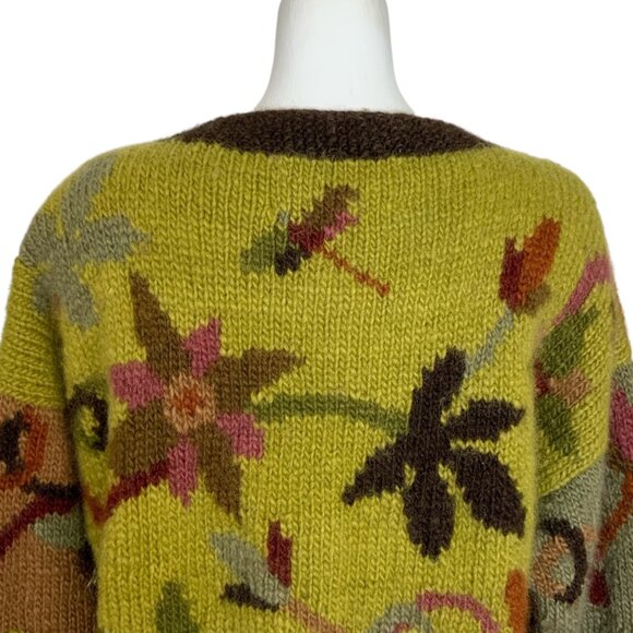 Tara Handknits Handspun Wool Cardigan Sweater L Floral Chunky Button Up Hippie - Picture 9 of 13